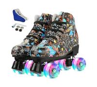 XUDREZ Patines clásicos de bota alta para adultos, patines de cuatro ruedas iluminados (rueda flash negra, 39)