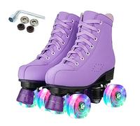 XUDREZ Patines de bota alta para mujer, zapatos de doble fila brillantes, patines de cuatro ruedas, unisex, de poliuretano, patines clásicos para niñas principiantes, interiores y exteriores (rueda