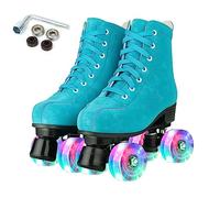 XUDREZ Patines de ruedas para mujer, de doble fila, brillantes, patines de cuatro ruedas, unisex, de poliuretano, clásicos, para niñas, principiantes, interiores y exteriores (rueda intermitente azul
