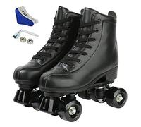 XUDREZ Patines de ruedas para mujer, patines de piel sintética para adultos, patines clásicos de doble fila, patines para niñas, patines de interior y exterior para principiantes (rueda negra, UK7.5)