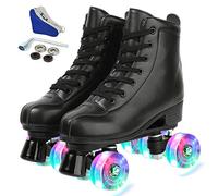 XUDREZ Patines de ruedas para mujeres y hombres, de piel sintética, brillantes, de doble fila, ajustables, patines cuádruples para niños y niñas, principiantes, para interiores y exteriores, con bolsa