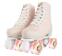 XUDREZ Patines de ruedas para mujeres y niñas, patines de doble fila, color rosa, para principiantes, interiores y exteriores (rueda intermitente rosa claro, 42-10 pulgadas, Reino Unido: mujer 7
