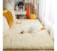 XUEDNGM Alfombra de Pelo Largo 110 x 150 cm Parte Inferior Antideslizante, Lavable hasta 30 Grados, Muy Suave Alfombras Salón Grandes Pelo Largo para Salón, Color Crema