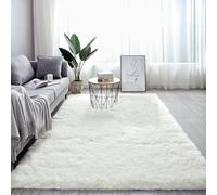 XUEDNGM Alfombra de Pelo Largo 110 x 180 cm Parte Inferior Antideslizante, Lavable hasta 30 Grados, Muy Suave Alfombra Suave para Salón Washable Rugs Living Room para Salón, Blanco
