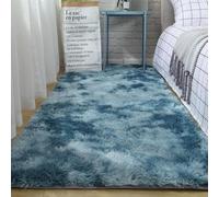 XUEDNGM Alfombra de Pelo Largo 70 x 130 cm Suaves de La Pelusa, Lavable y Antideslizante, Muy Suave Alfombras de Salon Grandes Alfombra Salón Monocolor para Salón, Azul Oscuro