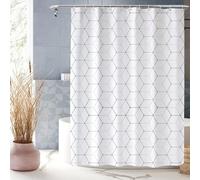 XUEDNGM Cortina de Ducha de Tela Impermeable 80 x 195 cm Baño Cortina de Ducha Antimoho Cortina Bañera Dobladillo Ponderado, Personalizable, Secado Rápido, Lavable, con Ganchos, hexágono Blanco