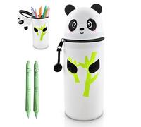 xuefenfei 2 en 1 Estuche Panda, Estuche Escolar de Silicona Blanda con 2 BolíGrafo Borrable, Portalápices de Mesa de Panda, Stuche Retráctil para Lápices (Blanco)