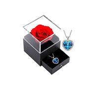xuehaostore Rosa Eterna con Collar, Regalo de Rosa Preservada para Mujer, Regalo di gioielleria per Donna Regalo di Compleanno/Natale/di San Valentino (Gold-Blue)
