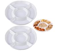 XUEHOU 2 platos redondos para aperitivos, cuencos para dulces, platos para aperitivos con compartimentos, bandeja para aperitivos, 5 compartimentos, platos de frutas, reutilizables, color blanco para