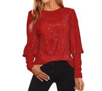XUEJIANN Blusa con lentejuelas brillantes para mujer elegante - Top con lentejuelas brillantes para mujer de fiesta - Suéter con aplicaciones brillantes de lentejuelas de manga larga - Blusas de gran