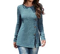 XUEJIANN Brosche Klein - Jersey de manga larga para mujer, cuello redondo, color liso, trenzado, grueso, informal, para otoño, cuello en V, a, L
