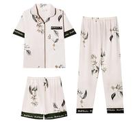 XUEJIANN Pijama para mujer con pantalones cortos del Reino Unido, conjunto de ropa de descanso de 3 piezas para viajes, talla grande, ropa de dormir cómoda, ropa de dormir moderna, con solapa con