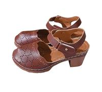 XUEJIANN Sandalias de punta cerrada para mujer, estilo gladiador, sandalias de tacón de bloque para mujer, sandalias elegantes, caladas, transpirables, cómodas, para caminar, informales, retro