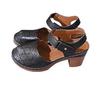 XUEJIANN Sandalias de punta cerrada para mujer, estilo gladiador, sandalias de tacón de bloque para mujer, sandalias elegantes, caladas, transpirables, cómodas, para caminar, informales, retro