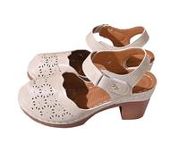 XUEJIANN Sandalias de punta cerrada para mujer, estilo gladiador, sandalias de tacón de bloque para mujer, sandalias elegantes, caladas, transpirables, cómodas, para caminar, informales, retro