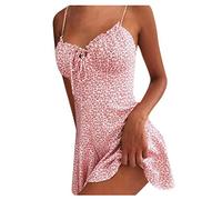 XUEJIANN Vestidos de verano con tirantes para mujer, vestido de tirantes con estampado floral del Reino Unido, vestido fluido, vestido corto pequeño para mujer, talla 10, vestidos sexys elegantes del