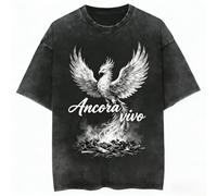 xueneige Camiseta Resurrección del Fénix Blanco Y Negro Vintage Americano Lavada Italiano Todavía Vivo Camiseta High Street, Top Peso Pesado Lavado