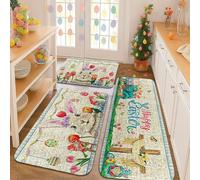 xueneige Felpudo de Pascua Feliz Festival de Primavera Conejo Floral Huevo de Pascua Alfombra Antideslizante Lavable Apto para Cocina Comedor