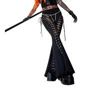 xueneige Pantalones góticos para Mujer Pantalones Acampanados Punk Vintage Streetwear Y2K Pantalón Acampanados con Cordones Cruzados