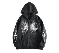 xueneige Sudadera con Capucha de Estilo gótico para Hombre y Mujer Sudadera con Cremallera y Estampado gráfico Y2K Chaqueta Holgada con Capucha Ropa Punk Grunge