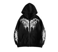 xueneige Sudadera con Capucha de Estilo gótico para Hombre y Mujer Sudadera con Cremallera y Estampado gráfico Y2K Chaqueta Holgada con Capucha Ropa de Estilo Grunge Alternativo