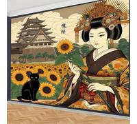 xueneige Tapiz de cultura japonesa con motivo de geisha y samurái Decoración mural artística para sala de estar dormitorio y residencia universitaria