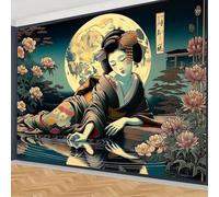 xueneige Tapiz de cultura japonesa con motivo de geisha y samurái Decoración mural artística para sala de estar dormitorio y residencia universitaria