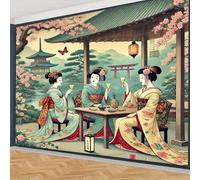 xueneige Tapiz de cultura japonesa con motivo de geisha y samurái Decoración mural artística para sala de estar dormitorio y residencia universitaria