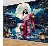xueneige Tapiz de cultura japonesa con motivo de geisha y samurái Decoración mural artística para sala de estar dormitorio y residencia universitaria