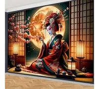 xueneige Tapiz de cultura japonesa con motivo de geisha y samurái Decoración mural artística para sala de estar dormitorio y residencia universitaria
