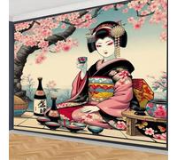 xueneige Tapiz de cultura japonesa con motivo de geisha y samurái Decoración mural artística para sala de estar dormitorio y residencia universitaria
