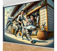 xueneige Tapiz de cultura japonesa con motivo de geisha y samurái Decoración mural artística para sala de estar dormitorio y residencia universitaria