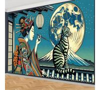 xueneige Tapiz de cultura japonesa con motivo de geisha y samurái Decoración mural artística para sala de estar dormitorio y residencia universitaria