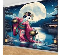 xueneige Tapiz de cultura japonesa con motivo de geisha y samurái Decoración mural artística para sala de estar dormitorio y residencia universitaria