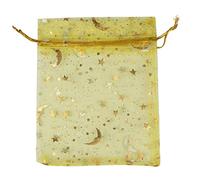 XUFXEUT 50 unids/Lote Bolsa de Organza con cordón para joyería Luna Estrella Regalos Bolsas para Boda Fiesta de Navidad Dulces joyería Embalaje-Amarillo,9x12cm