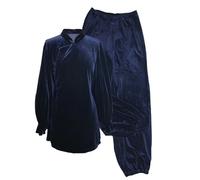 XUHCLY Uniforme Tradicional de Tai Chi para Mujer Hombre,Forro Polar Grueso Largo Medio Set Uniforme de Artes Marciales Tai Chi,Traje de Wu shu Chino de Kung Fu Uniforme(Size:XXL,Color:Azul Oscuro)
