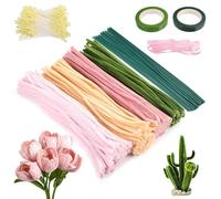 Xujinsongg 400 Piezas Limpiapipas Manualidades 4 Colores Pipe Cleaner Tallos de Chenilla Kit de Flores de Limpiapipas Rosa con Tallo Floral Artificial Estambres Cintas Adhesivas para Ramos DIY