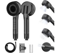 XUJMK alcachofa ducha con manguera y soporte de 1,5 m, función de 4 modos, Alcachofa Ducha Alta Presion, alcachofa de ducha,Cabezal de ducha universal Dimensiones de la conexión de la ducha,Negro