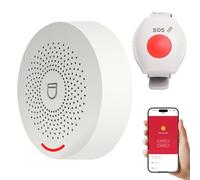 XUK Boton Emergencia Ancianos WiFi Compatible con Tuya - Avisador Personas Mayores Inalámbrico e Impermeable con 1 Receptor y 1 Pulsera de Alarma, Volumen Ajustable (Kit de 2)
