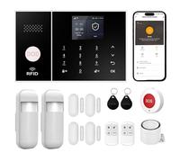 XUK Sistema de Alarma Inalámbrico 4G/GSM/WiFi para Casa/Apartamento, Seguridad Inteligente con Sensores de Puerta/Ventana y Detector Movimiento PIR, Compatible con Alexa/Google Home, Fácil Instalación