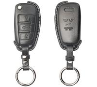 XUKEY Funda para Llave de Coche Compatible con Audi Funda para Llave de Coche con Dolgante de Aleación de Zinc Funda Protectora de Cuero Negra con Patrón "Don't Touch My Key" para A1 A3 A4 A6 Q3