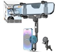 XUKEY Soporte magnético para teléfono con clip de ventilación y espejo retrovisor para coche, soporte de teléfono giratorio de 360°, compatible con iPhone 16/15/14/13/12
