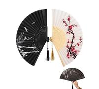 XUKZIMA Abanicos Plegables Clásicos, Pack de 2 Negro y Blanco | Ventiladores Manuales Orientales de Papel, Ligeros y Elegantes para Teatro, Cosplay y Verano