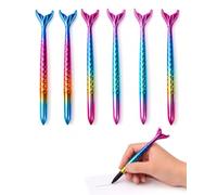 XUKZIMA Pack de 6 Bolígrafos de Gel Cola de Sirena, Bolis de Plástico de Tinta Negra con 3 Diseños, Detalles para Cumpleaños Infantiles, Material Escolar y Regalo para Niñas