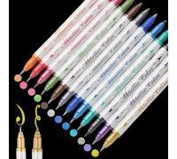 XULIERUX Juego de 12 rotuladores metálicos de doble punta, acrílico metálico, adecuado para álbumes, manualidades, lettering, decoración de libros de invitados, papel negro, piedras, vidrio, artesanía