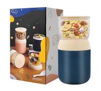 XULIERUX Tazza Cereali con Due Contenitori Separati, 300+400 Ml Contenitore Per Alimenti, Tazza Da Caffè Allo Yogurt, Tazza Di Plastica A Prova Di Perdite per Colazione, Picnic, Viaggio,Azul