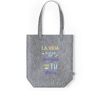 xulisimo Bolsa de fieltro RPET personalizada multiusos, regalo ecológico y útil para mujer, amiga, abuela o compañera, resistente, ligera y versátil para compras (La vida es mejor con amigos como tu)