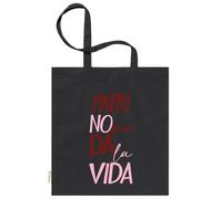 xulisimo Bolsa tote bag negra personalizada con asas largas de algodón 100% | Bolsa reutilizable y ligera para regalo, compras, eventos, detalles originales, Diseño frases (No me da la vida)