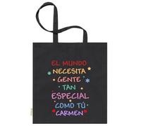 xulisimo Bolsa tote bag negra personalizada con asas largas de algodón 100% | Bolsa reutilizable y ligera para regalo, compras, eventos, detalles originales, Diseño frases (El mundo necesita)