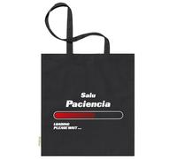 xulisimo Bolsa tote bag negra personalizada con asas largas de algodón 100% | Bolsa reutilizable y ligera para regalo, compras, eventos, detalles originales, Diseño frases (Paciencia)